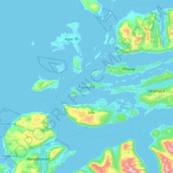 Mapa topográfico Ålesund, altitude, relevo