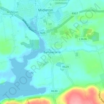 Mapa topográfico Ballinacurra, altitude, relevo
