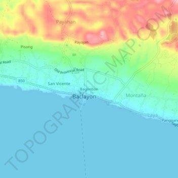 Mapa topográfico Bagonbon, altitude, relevo