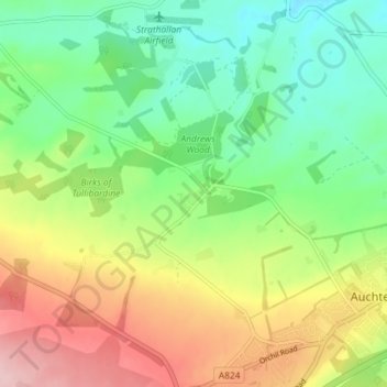 Mapa topográfico Tullibardine, altitude, relevo