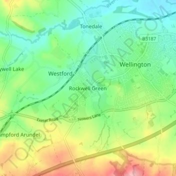 Mapa topográfico Rockwell Green, altitude, relevo
