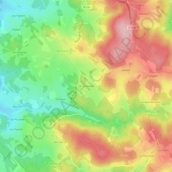 Mapa topográfico Le Châtelard, altitude, relevo