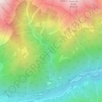 Mapa topográfico Val di Balmel, altitude, relevo