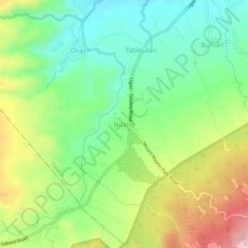 Mapa topográfico Buang, altitude, relevo