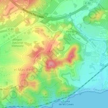 Mapa topográfico la Torna, altitude, relevo