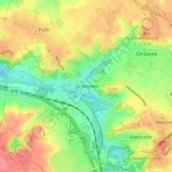 Mapa topográfico Schinnen, altitude, relevo