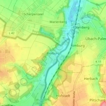 Mapa topográfico Rimburg, altitude, relevo