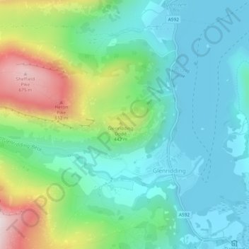 Mapa topográfico Glenridding Dodd, altitude, relevo