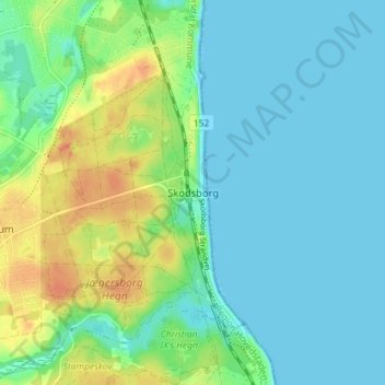 Mapa topográfico Skodsborg, altitude, relevo