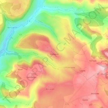 Mapa topográfico Mordagne, altitude, relevo