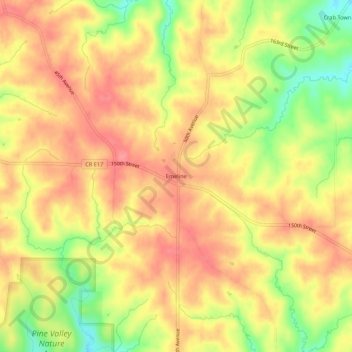 Mapa topográfico Emeline, altitude, relevo