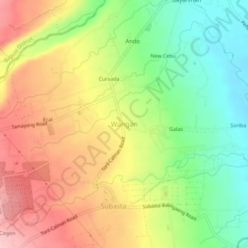 Mapa topográfico Wangan, altitude, relevo