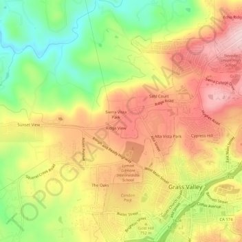 Mapa topográfico Alta Hill, altitude, relevo