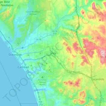 Mapa topográfico Vista, altitude, relevo