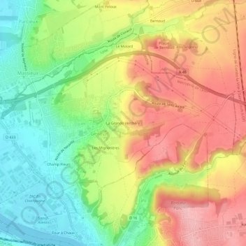 Mapa topográfico La Grande Verchère, altitude, relevo