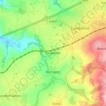 Mapa topográfico Penponds, altitude, relevo
