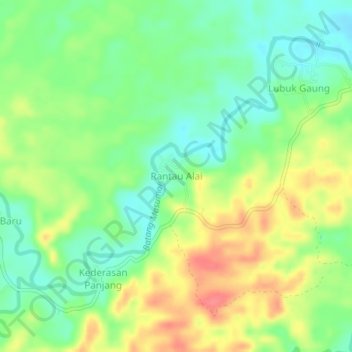 Mapa topográfico Rantau Alai, altitude, relevo