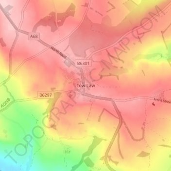Mapa topográfico Tow Law, altitude, relevo