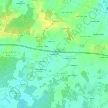 Mapa topográfico Pièce de Givry, altitude, relevo
