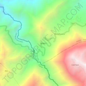 Mapa topográfico Angas, altitude, relevo
