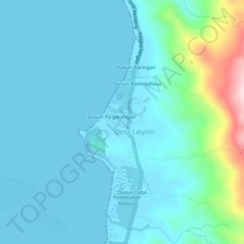Mapa topográfico Dusun Padangoge, altitude, relevo