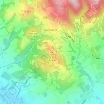 Mapa topográfico Monte Colombo, altitude, relevo