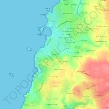 Mapa topográfico Kervilon, altitude, relevo