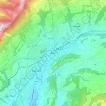 Mapa topográfico Gap, altitude, relevo
