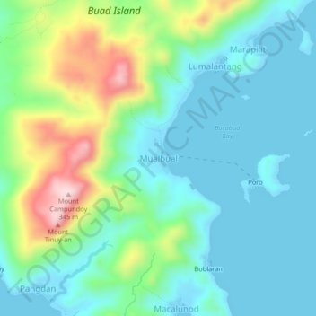 Mapa topográfico Mualbual, altitude, relevo