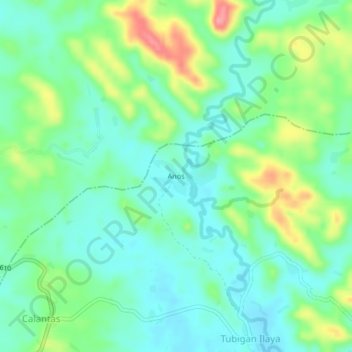 Mapa topográfico Anos, altitude, relevo
