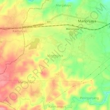 Mapa topográfico Manonjaya, altitude, relevo