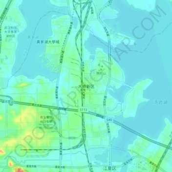 Mapa topográfico 大桥新区, altitude, relevo