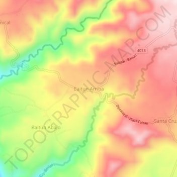 Mapa topográfico Baitun Arriba, altitude, relevo