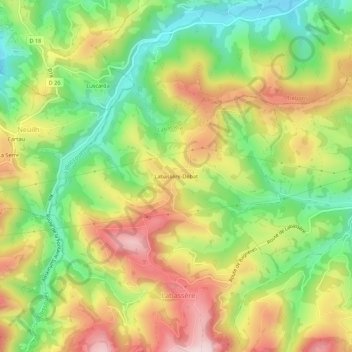 Mapa topográfico Labassère-Debat, altitude, relevo
