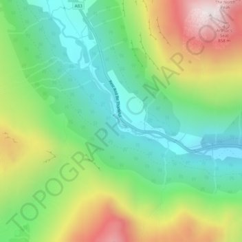 Mapa topográfico Glen Croe, altitude, relevo