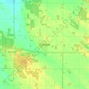 Mapa topográfico Tyndall, altitude, relevo