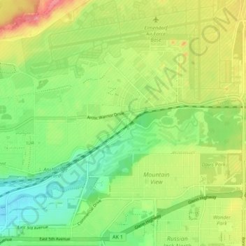 Mapa topográfico Wilson Village, altitude, relevo