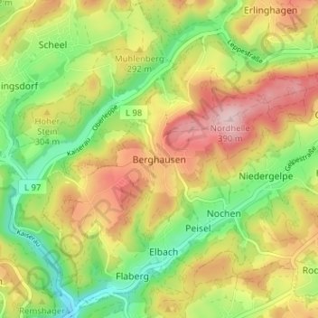 Mapa topográfico Berghausen, altitude, relevo