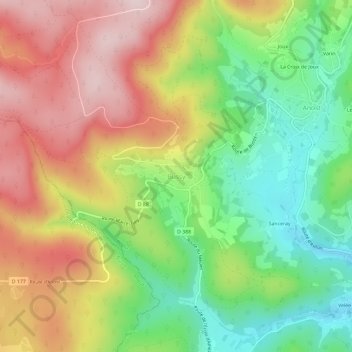 Mapa topográfico Bussy, altitude, relevo