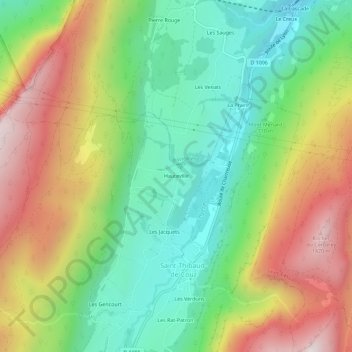 Mapa topográfico Hauteville, altitude, relevo