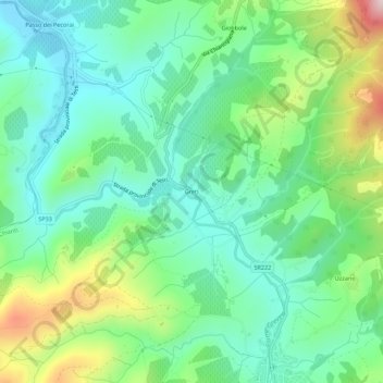 Mapa topográfico Greti, altitude, relevo