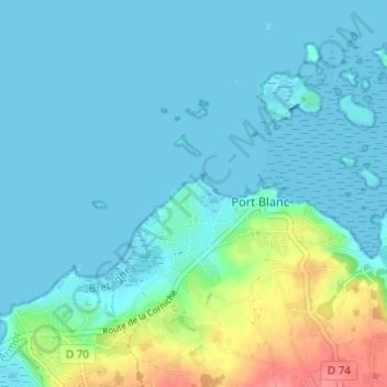 Mapa topográfico Crec'h Avel, altitude, relevo