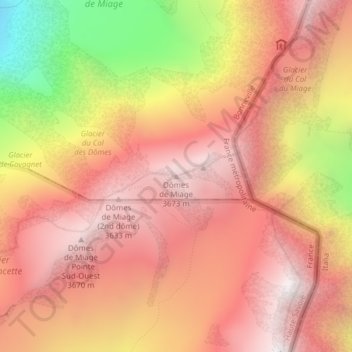 Mapa topográfico Dômes de Miage, altitude, relevo