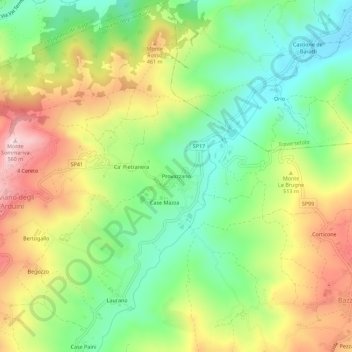 Mapa topográfico Provazzano, altitude, relevo