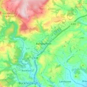Mapa topográfico Ashburton, altitude, relevo