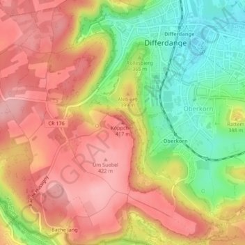Mapa topográfico Köppchen, altitude, relevo