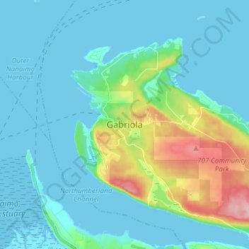 Mapa topográfico Gabriola, altitude, relevo