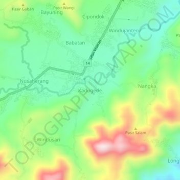 Mapa topográfico Kadugede, altitude, relevo