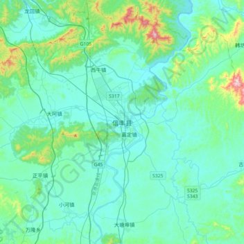 Mapa topográfico 信丰县, altitude, relevo