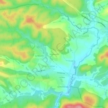 Mapa topográfico La Louvière, altitude, relevo